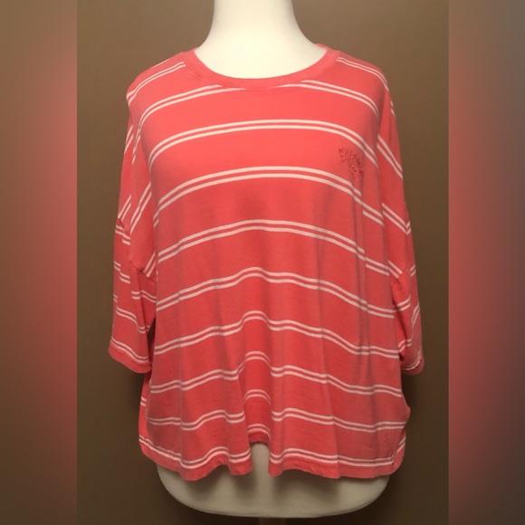 Billa Bong Oversized Pink with White Stripes Cropped Crewneck Tee - Picture 4 of 6